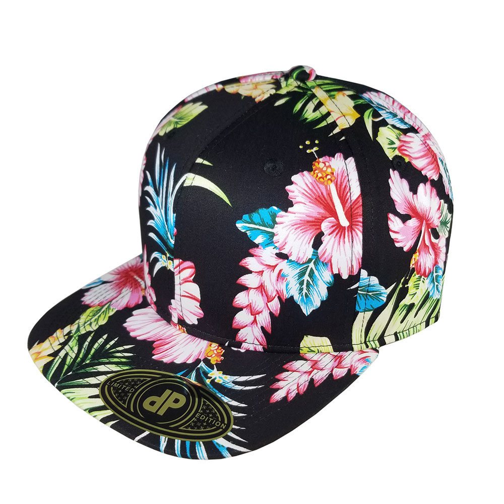 All-Full-Black-Floral-Snapback-Hat