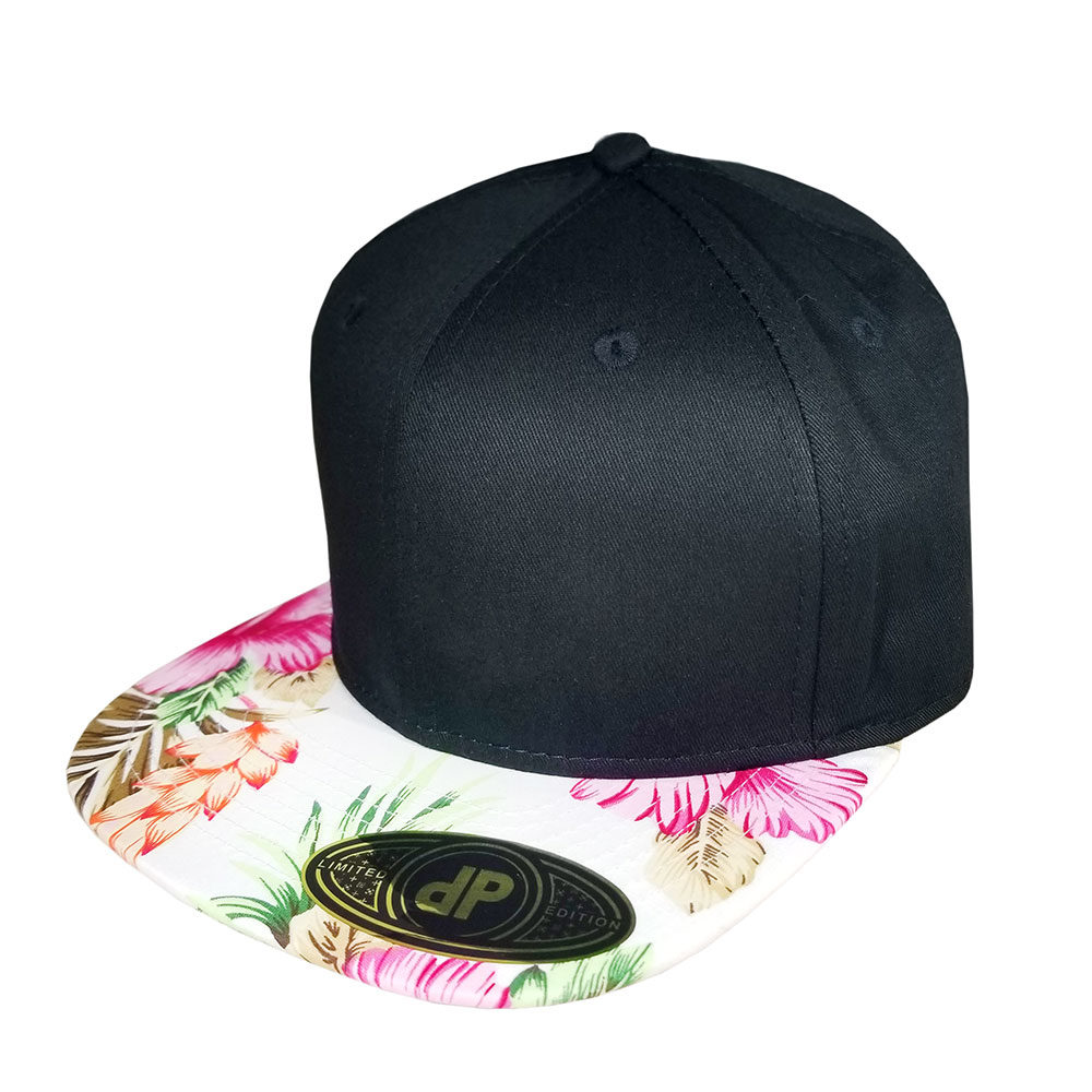 Black-Pink-White-Floral-Bill-Snapback-Hat