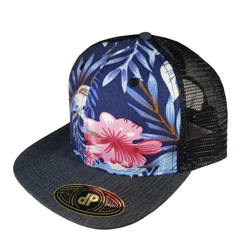 Floral-Black-Mesh-Black-Denim-Bill-Flatbill-Snapback-Hat