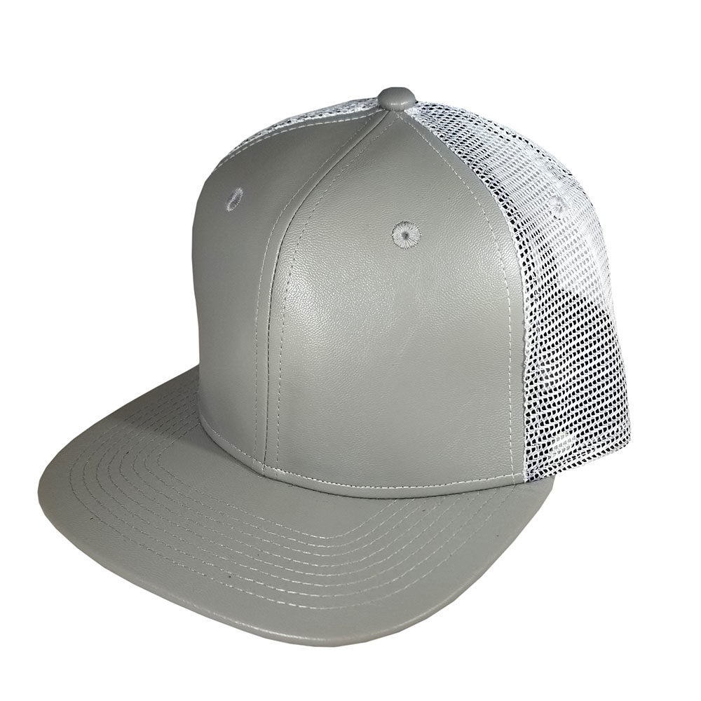 Gray-Grey-Leather-White-Mesh-Snapback-Hat