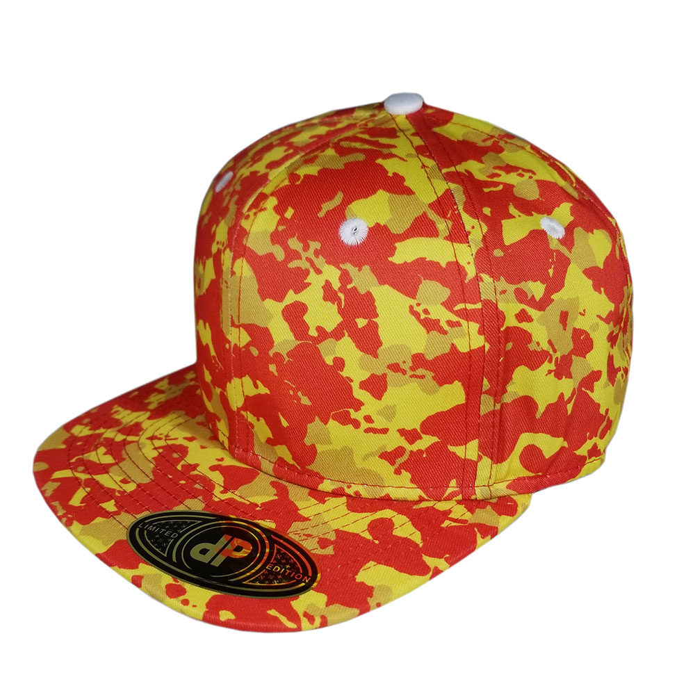 Red-Orange-Yellow-Island-Camo-Flatbill-Snapback-Hat