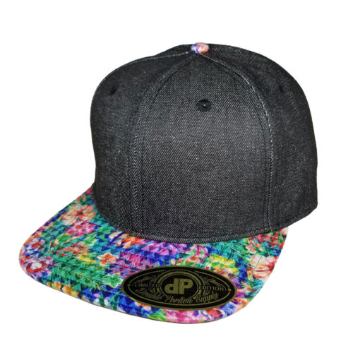 Denim-Floral-Triangles-Snapback-Hat
