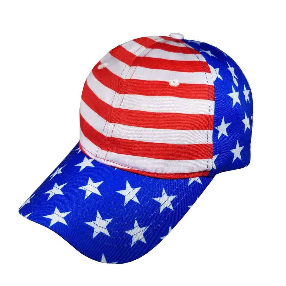 USA American Flag Hat Stars and Stripes Embroidered Curved Bill Baseball Cap-Red
