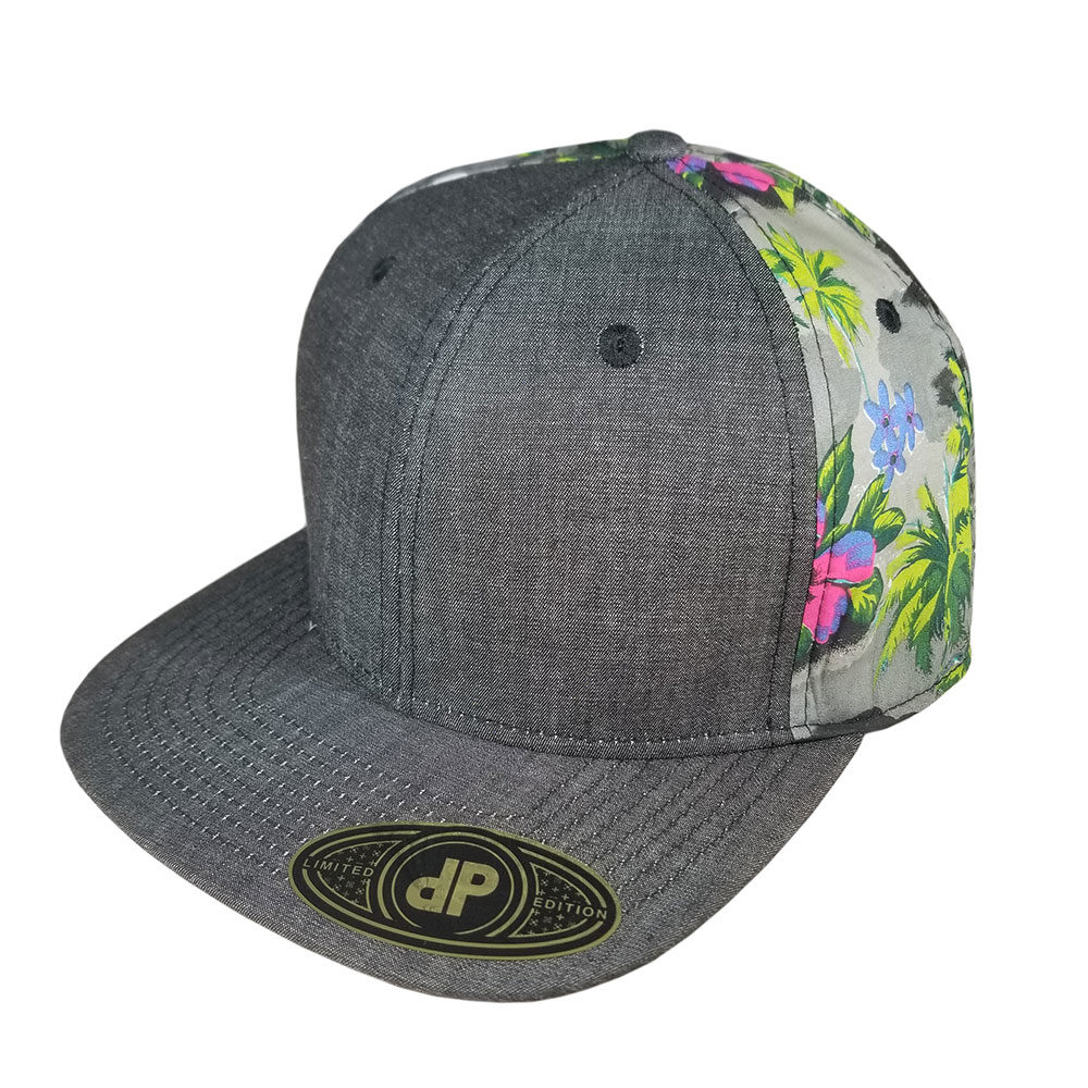 Black-Denim-Green-Floral-Aloha-Snapback-Flatbill-Hat-Cap