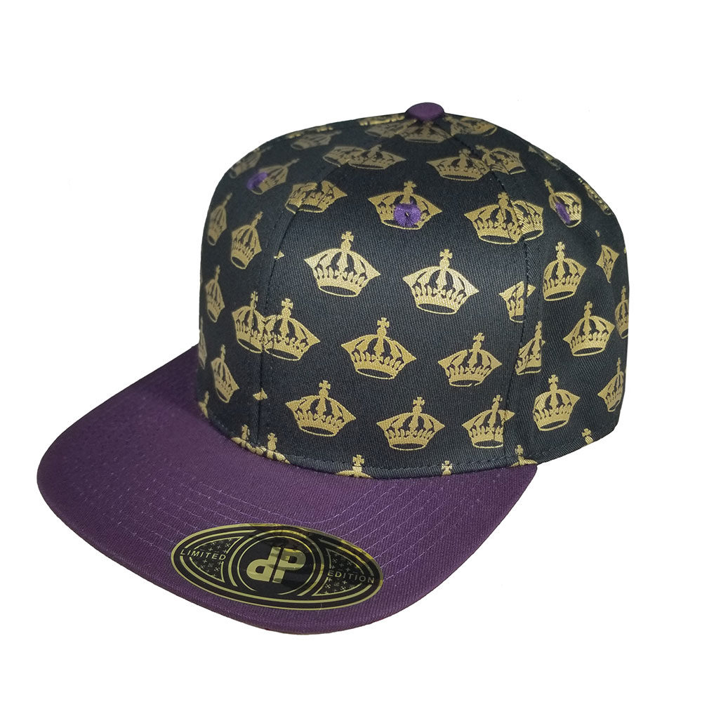 Royal-Crown-Gold-Black-Purple-Snapback-Curved-Bill-Hat-Cap