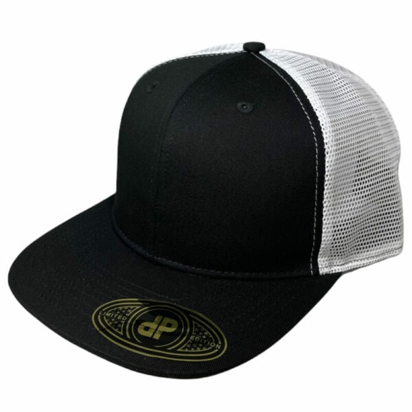 6 panel Black with white meshback
