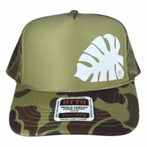 Loden Foam Trucker: White Monstera Leaf