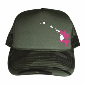 Orchid Islands/ Olive Camo Foam Trucker