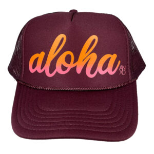ALOHA Script/ Maroon Foam Trucker