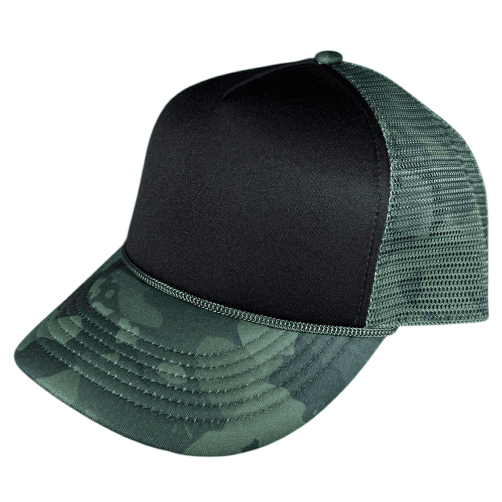 black army green island camo foam trucker