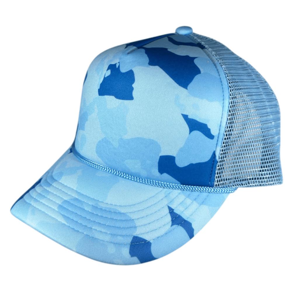 blue island camo foam trucker