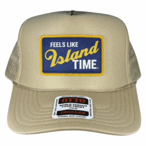 khaki foam trucker feels like island time patch