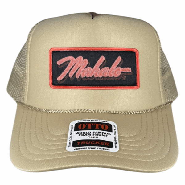 khaki foam trucker mahalo patch