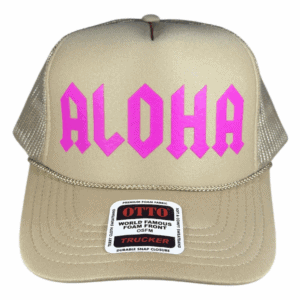 Khaki/ Pink Aloha DC Foam Trucker
