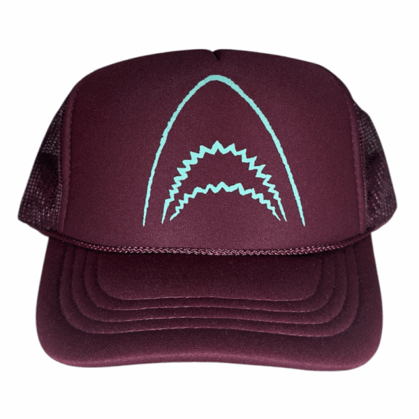 maroon/ mint jaws foam trucker