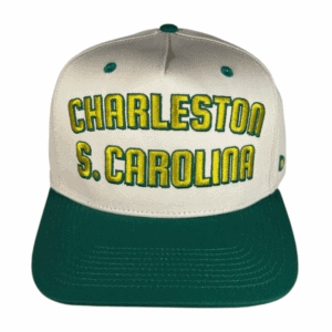 mid curve 5 panel khaki/ kelly: charleston s. carolina