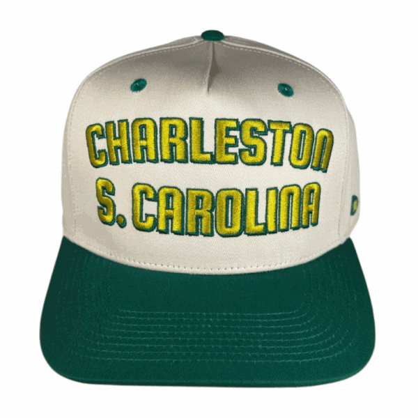 mid curve 5 panel khaki/ kelly: charleston s. carolina