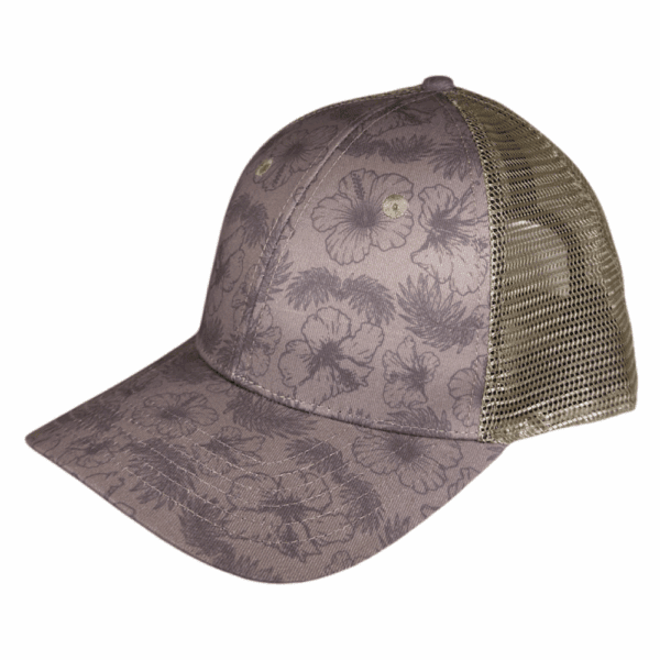 taupe curved hibiscus floral mesh
